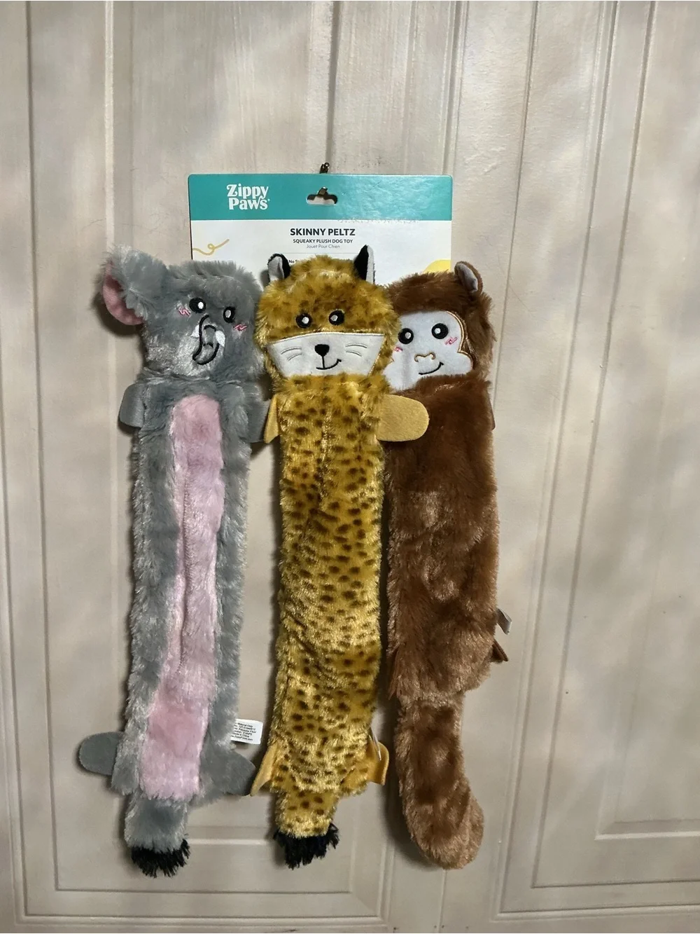 Zippy Paws Skinny Peltz Dog Toy Fox Elephant Monkey , 1 Each/LG, 3 Pack 18” Long